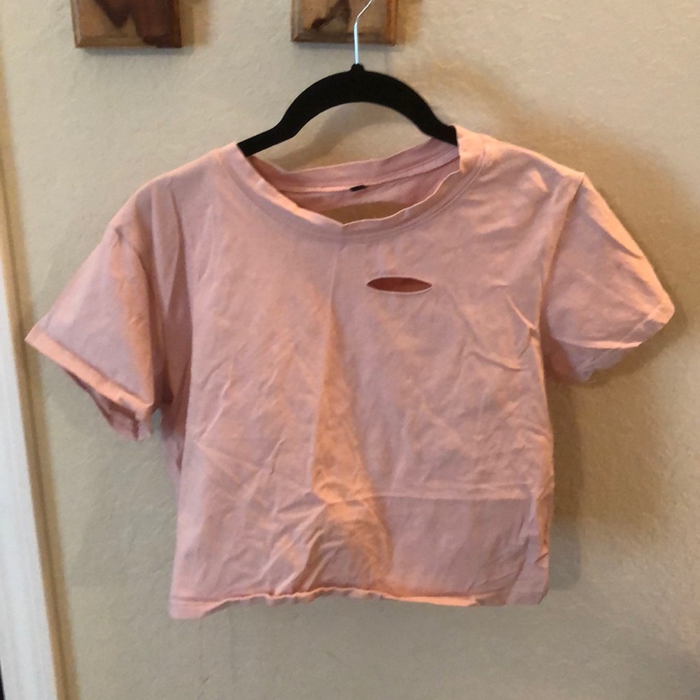 Distressed pink crop top